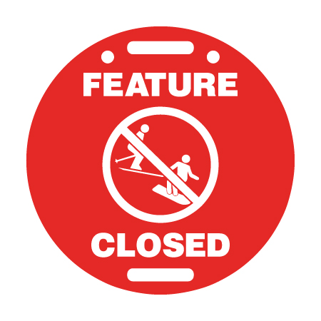 D69, 11.5 x 11.5, Feature Closed, red circle polythylene disc, UV protected and cost effective marking signs, holes on top to hang from rope, slots top and bottom to fit over bamboo poles, trail and ability markers.. Click to expand image