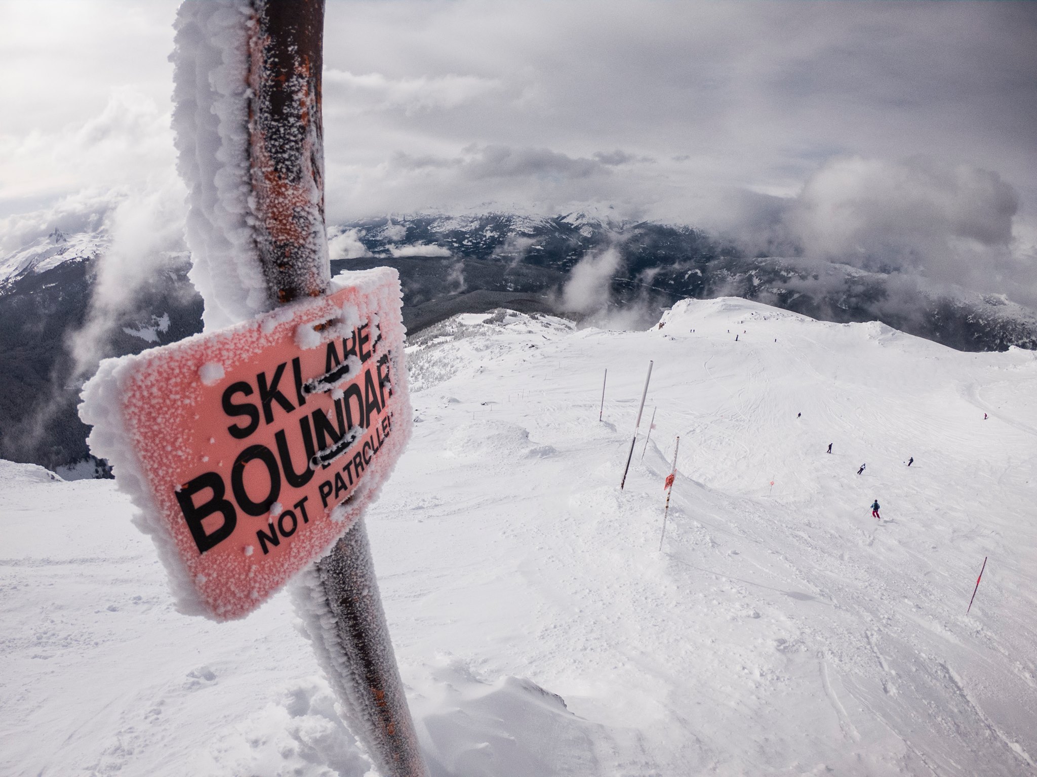 Frosted Orange Ski Area Boundary Not Patrolled Marking Sign for Ski Resorts. Polyethylene Disc that's lightweight, cost-effective, and UV-Protected. Click to expand image