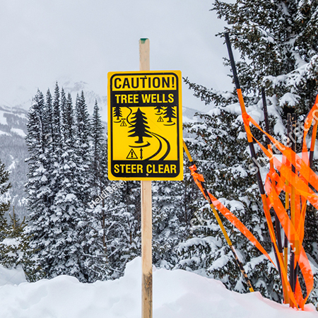 H136 Caution Tree Wells Steer Clear 18" x 24" Yellow Reflective Aluminum Sign produced by Inter-Mtn.. Click to expand image