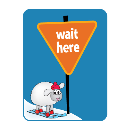 KS05 18" x 24" (actual size 30x45cm) Aluminum Sign - Wait Here, with "character" Skier/. Click to expand image