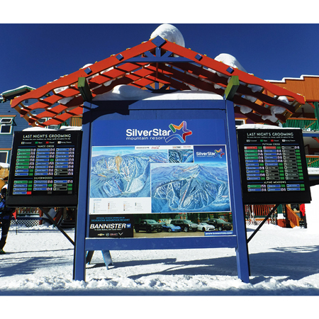 Bringing ski resorts the latest in digital signage and displays. Customized package that can work with your existing structures or incorporate new designs. Real-time updates that can feed directly from ski patrol or mountain operation centres. Smart control data from your tablet, smartphone or laptop.. Click to expand image