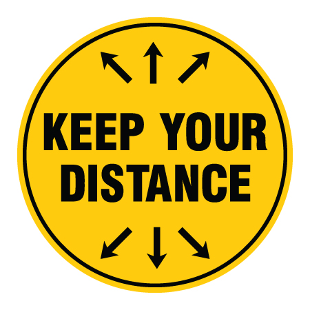 F003 Keep Your Distance Circular Floor Decal - Available in 12" x 12" , 16" x 16" or 24" x 24" - High Performance Yellow Printed Vinyl with Protective Laminate Physical Distancing Floor Decal for Interior or Exterior Application - produced by Inter-Mtn.. Click to expand image