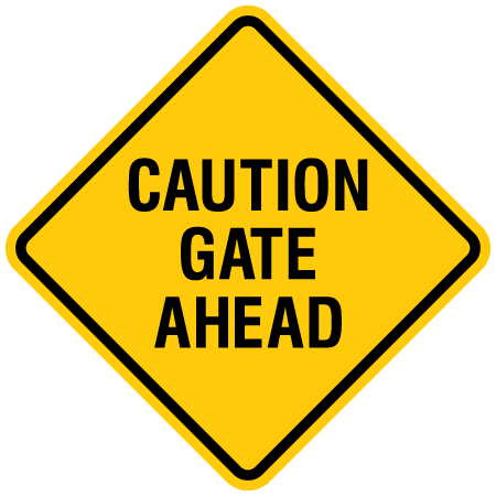 yellow sign that signs Caution Gate Ahead for snowmobile clubs. made by Inter-Mtn.'s 12 gauge sign grade aluminum