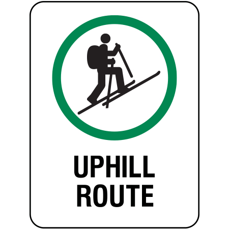 H219 Uphill Route with Uphill Skier Symbol 18" x 24" White Reflective Aluminum Sign produced by Inter-Mtn.. Click to expand image