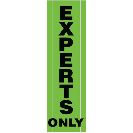 BV05 Experts Only, high visibility green vertical mesh banner 18x60, tear and mildew resistant high tenacity polyester, coated with fade resistant high vis green vinyl, grommets and sleeves on sides for bamboo poles. Click to expand image