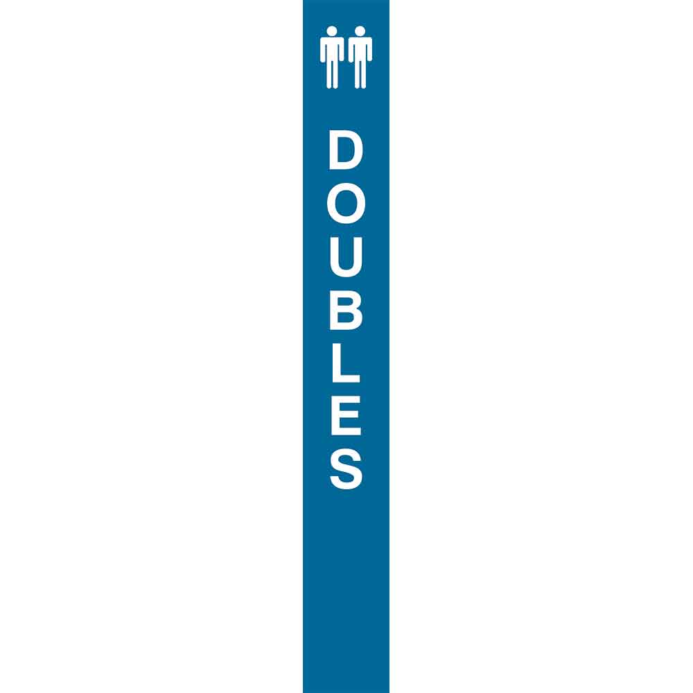 Doubles - Blue Vertical Vinyl Pole Banner 5" x 40" for ski areas and lift access mountain biking at a lift loading and unloading areas. Click to expand image