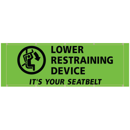 BH11 Lower Restraining Device, high visibility green mesh banner 84x30, tear and mildew resistant high tenacity polyester, coated with fade resistant high vis green vinyl, grommets and sleeves on sides for bamboo poles. Click to expand image