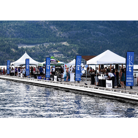 Feather banners are highly visible and portable instant advertising. Used for special events, ski races, kid centres, ski school, village accents, meeting places, mountain bike competitions, hotel entrances, golf courses, and tradeshows. Made by Inter-Mtn. Enterprises.. Click to expand image