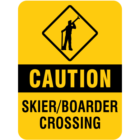 H113 Caution Skier/Boarder Crossing 18" x 24" Yellow Reflective Aluminum Sign produced by Inter-Mtn.. Click to expand image