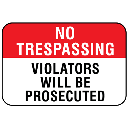 S211 No Trespassing - Violators Will Be Prosecuted 18" x 12" White Reflective Aluminum Sign for ski areas produced by Inter-Mtn.. Click to expand image