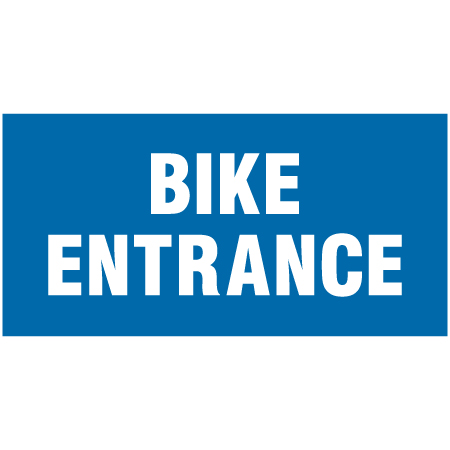 B892 Bike Entrance. Coroplast, blue and white 24" x 48" mountain bike sign.