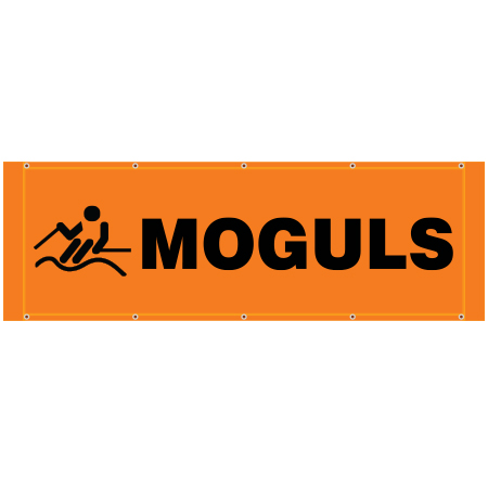 BH34 Moguls, high visibility orange mesh banner 84x30, tear and mildew resistant high tenacity polyester, coated with fade resistant high vis orange vinyl, grommets and sleeves on sides for bamboo poles. Click to expand image