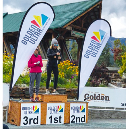 Flying banners are highly visible and portable instant advertising. Used for special events, ski races, kid centres, ski school, village accents, meeting places, mountain bike competitions, hotel entrances, golf courses, and tradeshows. Made by Inter-Mtn. Enterprises.. Click to expand image