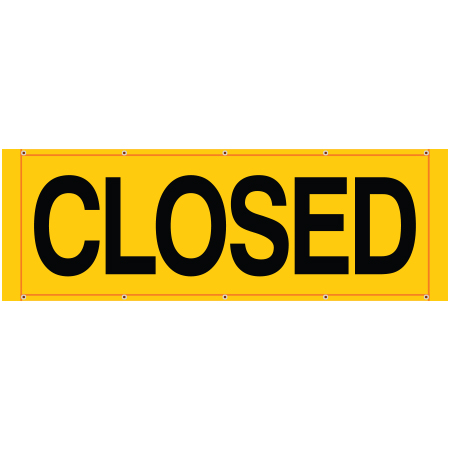 BH05 closed, high visibility yellow mesh banner 84x30, tear and mildew resistant high tenacity polyester, coated with fade resistant bright yellow vinyl, grommets and sleeves on sides for bamboo poles. Click to expand image