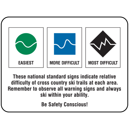 W151 Levels of Difficulty for Cross Country Ski Trails 24" x 18", white reflective aluminum nordic sign with rounded corners - ski area sign - Inter-Mtn.. Click to expand image