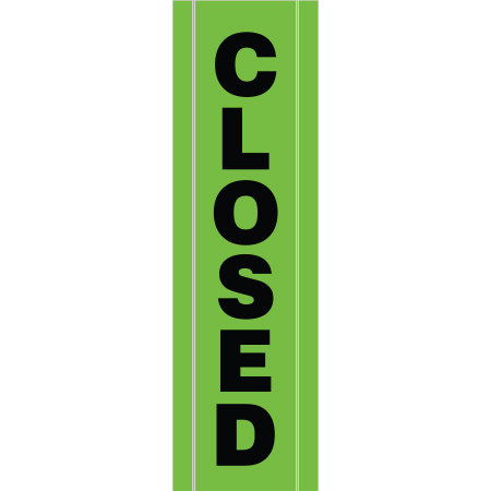 BV03 Closed, high visibility green vertical mesh banner 18x60, tear and mildew resistant high tenacity polyester, coated with fade resistant high vis green vinyl, grommets and sleeves on sides for bamboo poles. Click to expand image