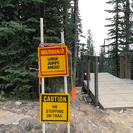 18 x 18, 12 x 12, caution no stopping on trail, Mountain bike risk and liability, safety, summer, trail, downhill, available on white or yellow coroplast and 12 gauge sign grade aluminum sheeted with top quality, high performance print* or vinyl graphics.. Click to expand image