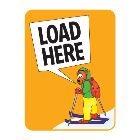 KS04 18" x 24" (actual size 30x45cm) Aluminum Sign - Load Here, with "character" Skier.. Click to expand image