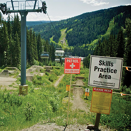 B500 B501, 18 x 18, 12 x 12, patrol, phone number, skills practice area. Mountain bike risk and liability, safety, summer, trail, downhill, available on white or yellow coroplast and 12 gauge sign grade aluminum sheeted with top quality, high performance print* or vinyl graphics.. Click to expand image