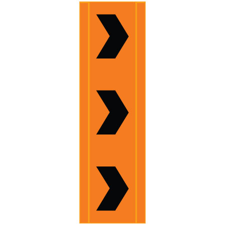 BV13 Chevrons Right, high visibility orange vertical mesh banner 18x60, high visibility orange mesh banner 84x30, tear and mildew resistant high tenacity polyester, coated with fade resistant high vis orange vinyl, grommets and sleeves on sides for bamboo poles. Click to expand image