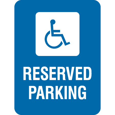 S113 Reserved Parking with Wheelchair Symbol, 18 x 24. Reflective aluminum, traffic sign for all parks, recreational facilities, municipal, city, town. Rules and conditions of your specific area, jurisdiction, produced by Inter-Mtn.. Click to expand image