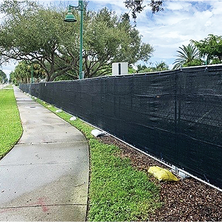 Inter-Mtn.'s privacy screen is knitted polyethylene that restricts vision.