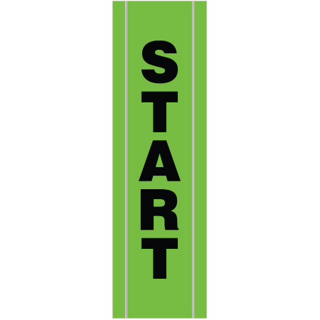 BV12 Start, high visibility green vertical mesh banner 18x60, tear and mildew resistant high tenacity polyester, coated with fade resistant high vis green vinyl, grommets and sleeves on sides for bamboo poles. Click to expand image