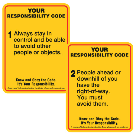 H605 Your Responsibility Code (US), yellow reflective aluminum liability sign with rounded corners - ski area sign - Inter-Mtn.. Click to expand image