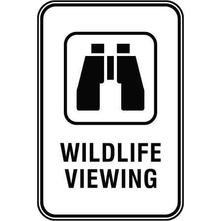 R105 Wildlife Viewing 12 x 18, White Reflective Aluminum Sign, simple message for all parks and recreational facilities. Signs can be easily adapted to BC Parks, Parks Canada, rules and conditions of your specific area, jurisdiction, produced by Inter-Mtn.. Click to expand image
