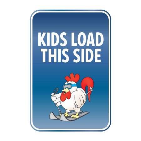 KS26 12" x 18" (actual size 30x45cm) Aluminum Sign -Kids Load This Side, with "character" Skier.. Click to expand image