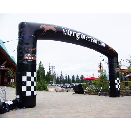 Inflatable arches and structures available in a variety of sizes and shapes to increase visibility and exposure, can be fitted with velcro to create removable advertising banner areas for sponsorship or messaging, comes with a cETL certified blower, available in full colour custom digital printing to brand with your company’s colours.. Click to expand image