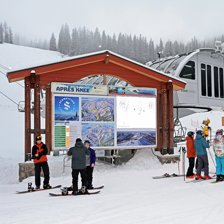 Bringing ski resorts the latest in digital signage and displays. Customized package that can work with your existing structures or incorporate new designs. Real-time updates that can feed directly from ski patrol or mountain operation centres. Smart control data from your tablet, smartphone or laptop.. Click to expand image