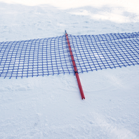 B Net Fencing 2m x 20m UV Resistant - 65mm Square Mesh with Top and Bottom Connection Loops - Comes Pre-Assembled with 9 Polycarbonate Poles 2.5m Tall - Blue. Click to expand image