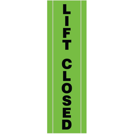 BV09 Lift Closed, high visibility green vertical mesh banner 18x60, tear and mildew resistant high tenacity polyester, coated with fade resistant high vis green vinyl, grommets and sleeves on sides for bamboo poles. Click to expand image