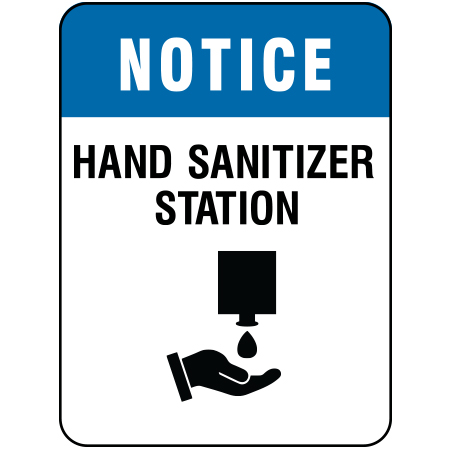 F070 Hand Sanitizer Station 18" x 24", white reflective aluminum physical distancing and covid sign with rounded corners - Inter-Mtn.. Click to expand image
