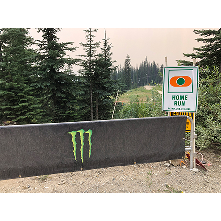B200 12 x 18, Green Freeride Mountain Bike Trail Sign, Johns Run, Emergency #, coroplast and 12 gauge sign grade aluminum sheeted with top quality, high performance print* or vinyl graphics, direct people in all trail systems, technical, cross-country, freeride, downhill, professional, difficulty levels, choose your symbol, custom, mountain bike risk and liability, safety, summer, trail, downhill.. Click to expand image