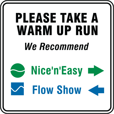 B800 Please Take A Warm up Run 24 x 24 Aluminum, 12 gauge sign grade aluminum sheeted with top quality prismatic reflective, high performance print or vinyl graphics, important information, liability, you assume the risk of injury, mountain bike, bike park, trail sign.. Click to expand image