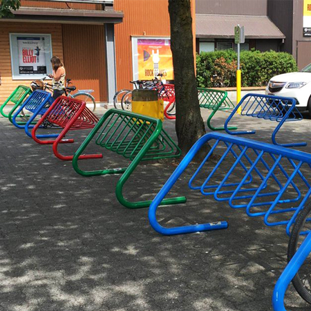 Cora Bike Racks are available in three finishes: powder coating, galvanized and stainless steel with multiple sizes and colour options. Fits larger downhill bike wheel sizes.. Click to expand image