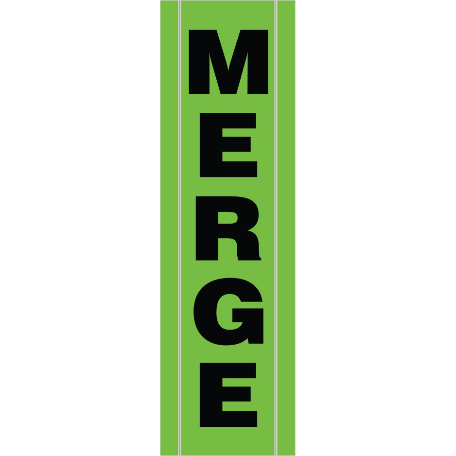 BV01 Merge, high visibility green vertical mesh banner 18x60, tear and mildew resistant high tenacity polyester, coated with fade resistant high vis green vinyl, grommets and sleeves on sides for bamboo poles. Click to expand image