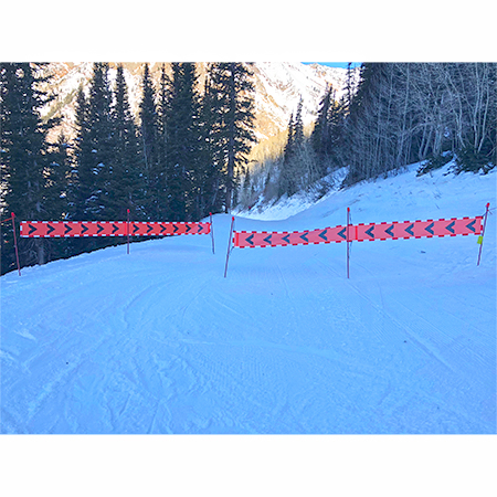 BL13 Chevrons - Hi Vis Orange Banner Oversized 20' x 12", tear and mildew resistant high tenacity polyester, coated with fade resistant vinyl, grommets and sleeves on sides for bamboo poles.. Click to expand image
