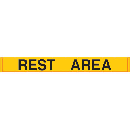Large oversized banner for Rest Area. Made of hi vish mesh, tear and mildew resistant high tenacity polyester, coated with fade resistant high vis orange vinyl, grommets and sleeves on sides for bamboo poles. Click to expand image