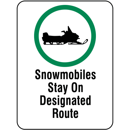 H207 Snowmobiles Please Stay on Designated Route 18" x 24" White Reflective Aluminum Sign produced by Inter-Mtn.. Click to expand image
