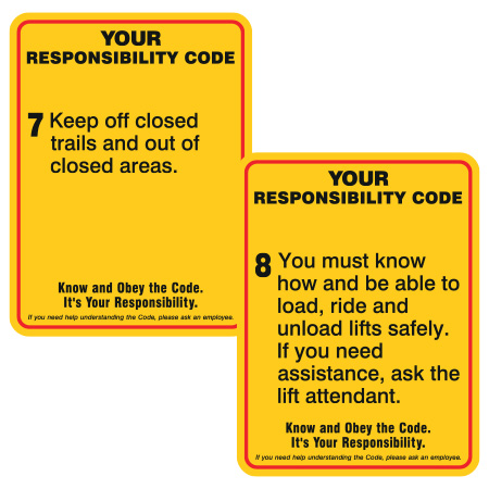 H605 Your Responsibility Code (US), yellow reflective aluminum liability sign with rounded corners - ski area sign - Inter-Mtn.. Click to expand image