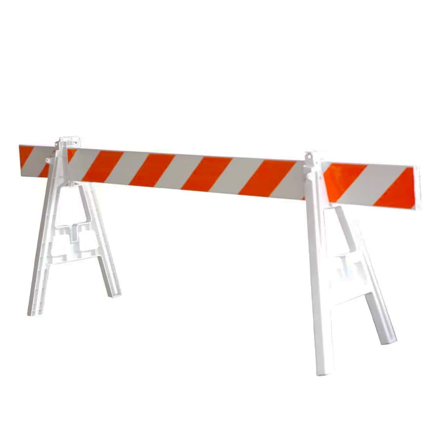 Barricade – Plastic A-Frame, Complete, Reflective 2-Side with orange and white reflective panel | Lightweight, stackable design for road closures | Inter-Mtn. Enterprises. Click to expand image